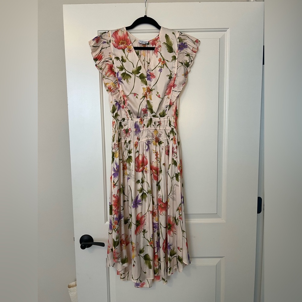 Current Air satin light pink floral midi dress, size small.